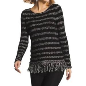 Chico's Striped Fringe Hem Sweater Textured‎ Knit Pullover Top Size Medium